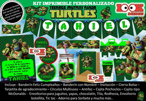 Kit Imprimible Candy Bar Tortugas Ninjas Personalizado Pdf