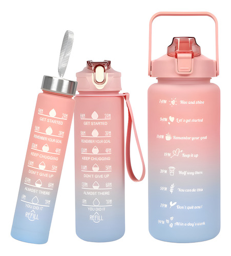 Botella Deportiva Para Agua 3 En 1 Con 3 Niveles Distintos Rosa