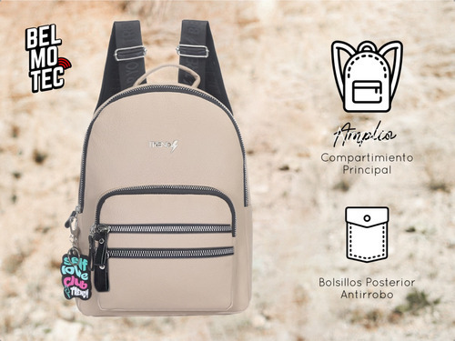 Mochila Pequeña Urbana Mujer Comoda Elegante Reforzada Cuero Color Caqui