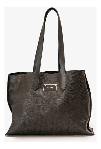 Cartera De Mujer De Cuero Zeres Heyas Croco Negro Lisa Níquel Negro