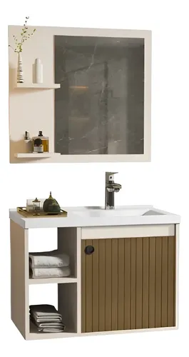 Adonis Conjunto Gabinete Para Banheiro Com ​Espelho Com Pia Branco Móvel Perola Ripado Quantidade De Furos Para Torneira Um Furo