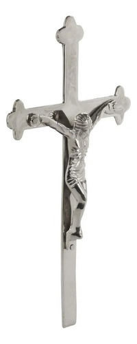 Crucifixo Em Latão Prateado Com Cristo Na Cruz De Parede