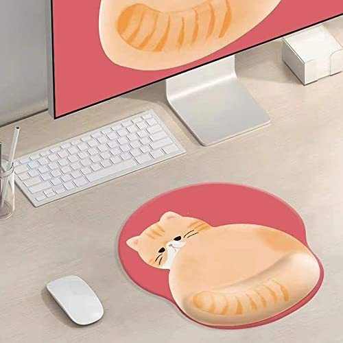 Mouse Pad Con Reposamuñecas + Posavasos Gato 3d