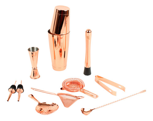 Kit De Utensilios Bartender Shaker Para Coctelería 11 Piezas Color Oro rosado
