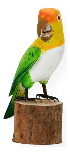 Escultura Madeira: Pássaro Periquito Peito Branco (2054)