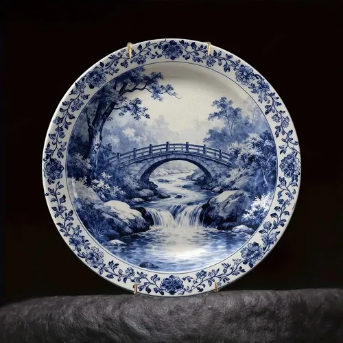 Vd Prato Decorativo Vintage De Cerâmica Azul E Branco, .v