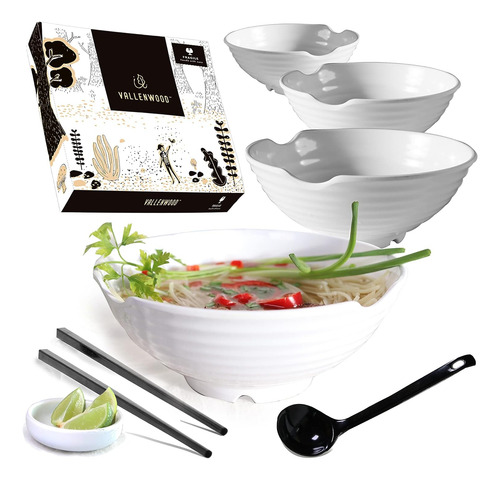 Juego De 4 Tazones Blancos Xl Para Pho. 16 Piezas Pho Bow...