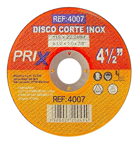 Disco Corte 4 1/2 115mm Corte Aço E Inox 50 Pçs 