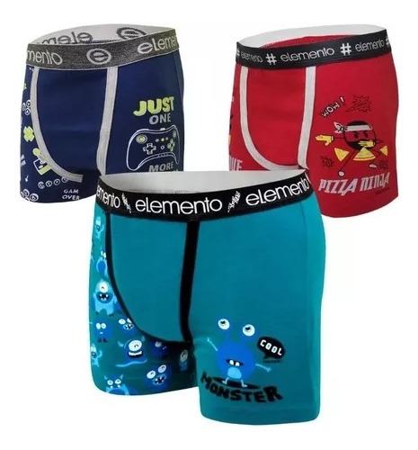 Bóxer Niños Nenes Pack X 3 Algodon Estampado  Elemento