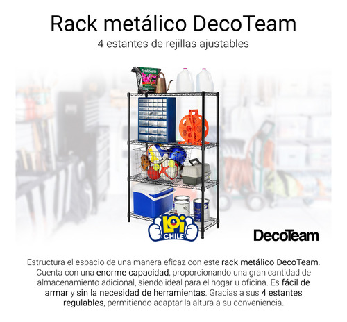 Estantería Rack Metálico Decoteam 4 Estantes Ajustable