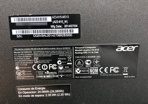 Aio Acer Touch Az3 615 Intel Core I3 4th 8gb Ram 240gb Ssd Negro (Usado)