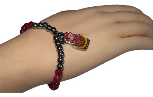 Pulsera Elastizada Color Roja Con Dije Mod Ab