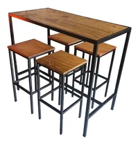 Comprar Mesa Barra Bar Hierro Madera 120x60x105 + 4 Taburetes 35x35 Cerveza Industrial Eventos Bares Desayunador 