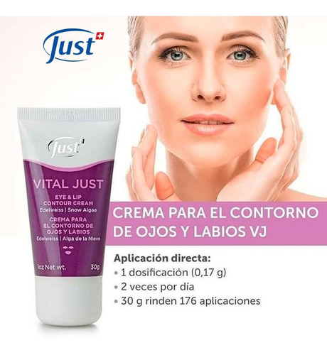 Imagen 4 de 7 de Crema Para El Contorno De Ojos Y Labios Swiss Just + Envío