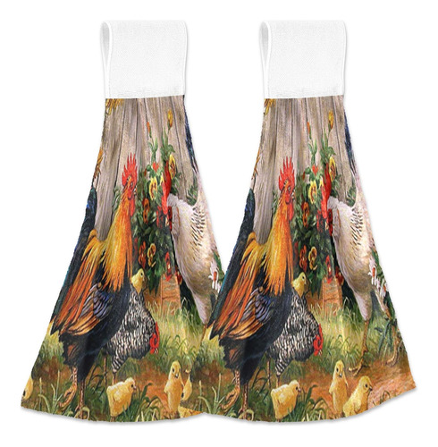 Lindo Gallo Flor Colgar Toalla Cocina 2 Unids Paño Plato