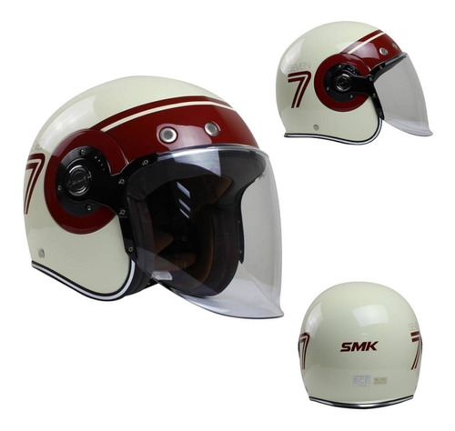 Casco Abierto Para Moto Smk Gl130 Jet El Dorado Blanco