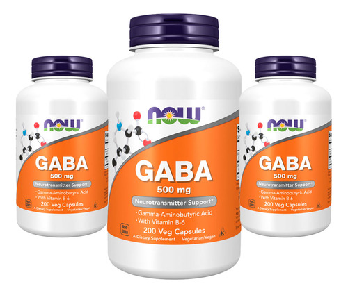 Ácido Gaba 500mg Now Foods Com Vitamina B-6 200 Veg Caps 3un Sabor Sem sabor