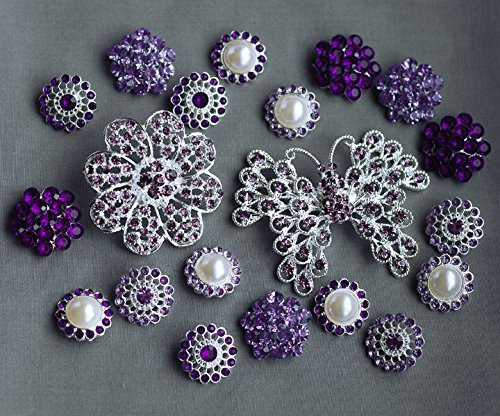 20 Broche Cristal Color Morado Boton Vario Adorno Perla Ramo