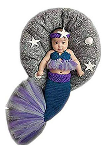 Disfraz Bebé Recién Nacida Sirena Punto Accesorios Fotos