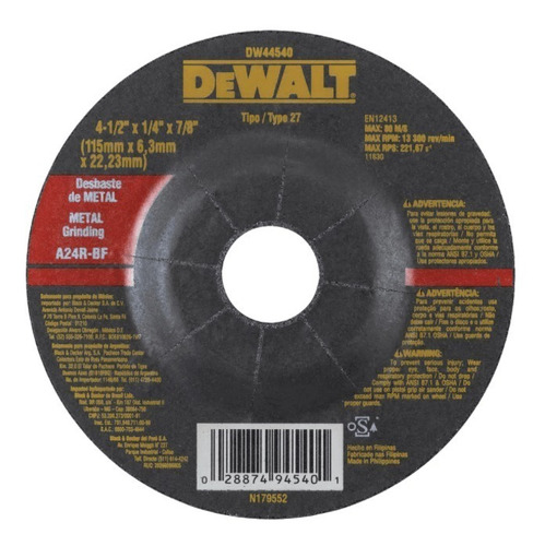 Disco Abrasivo /desbaste 4.5  X 1/4  (6 Mm) Dw44540 Dewalt