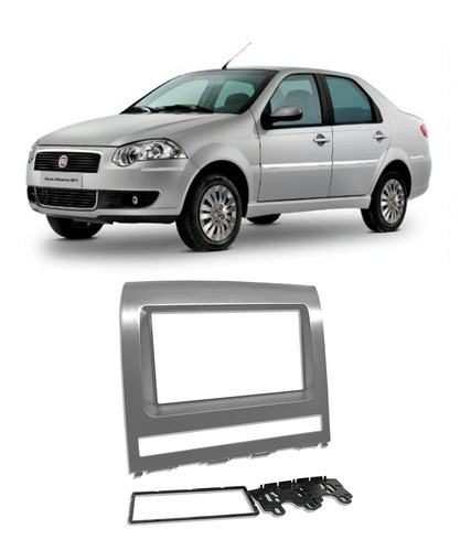 Moldura Painel Fiat Siena 2004 A 2011 Prata 2din Radio