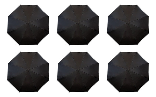 Paraguas Semiautomático De Bolsillo Negro Elegante 6pzs Diseño De La Tela Liso