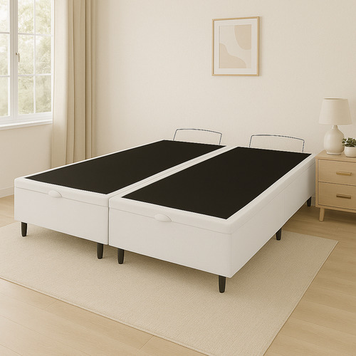 Cama Box Bau Queen Size Blindada Reforçada Branca Corino