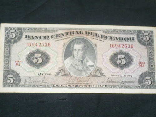 Billete De 5 Sucres De 1970