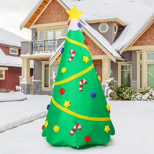 Árbol De Navidad Inflable Con Cinta Amarilla Navideña De 2,4