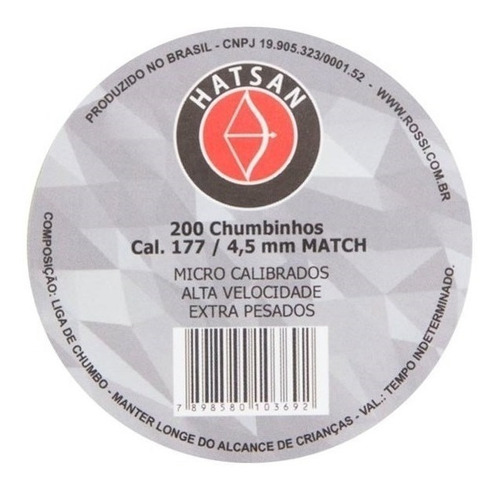 Chumbinhos Hatsan Match Calibre 4,5mm F18 200 Unidades