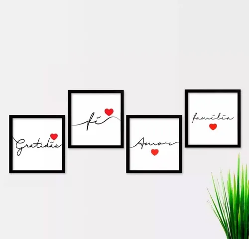 comprar Kit 4 Quadros Decorativos Frases Gratidão Fé E Amor Cu002Fvidro