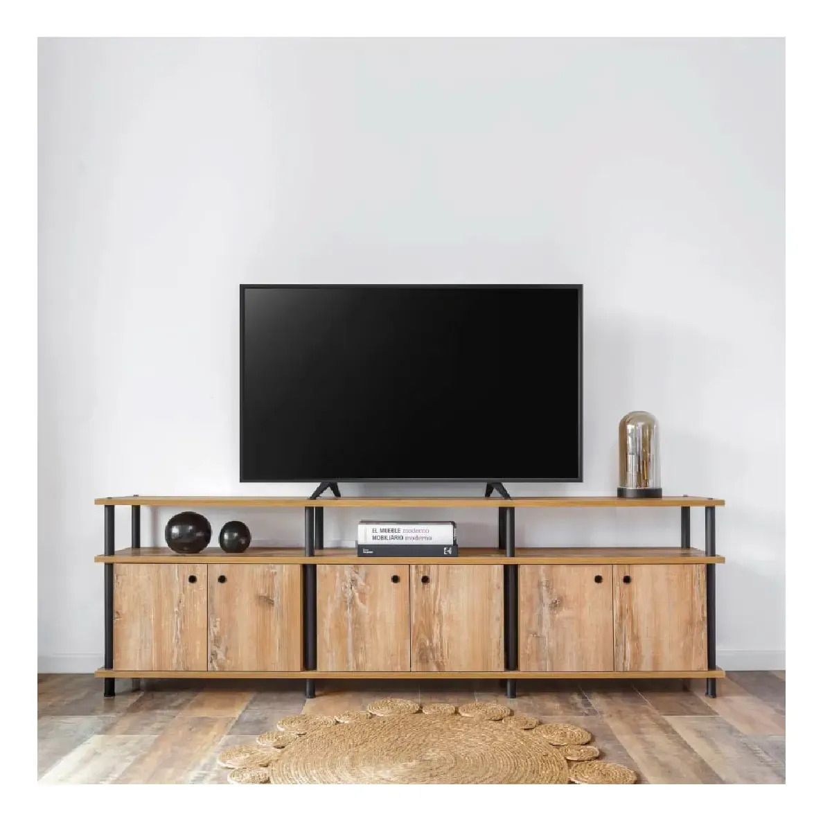 Rack De Tv Con Puertas Industrial 3 Módulos 192x60x30 Deco Atakama