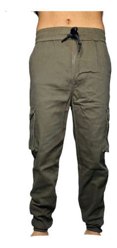 Pantalon Cargo De Hombre Con Elástico Verde Oscuro