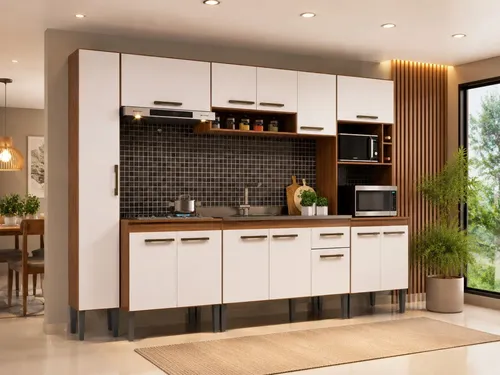 Cozinha Modulada 6 Peças Armário Balcão Torre Paneleiro Marrom