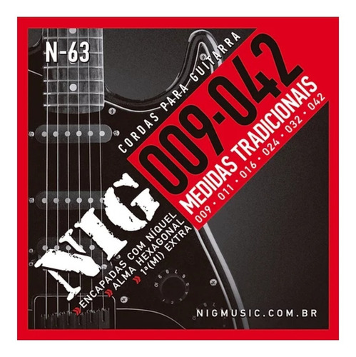 Encordoamento Guitarra Nig 009/042 N63 +1ª, + Corda