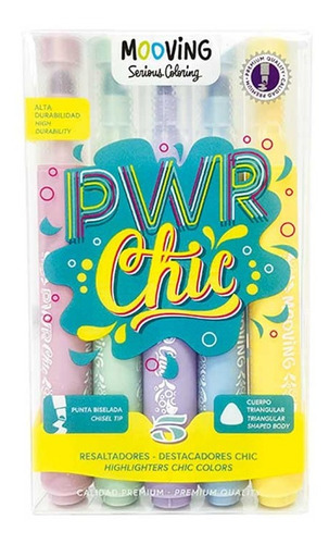 Resaltador Mooving Coloring Pwr Chic Pastel Lavable Pack X5