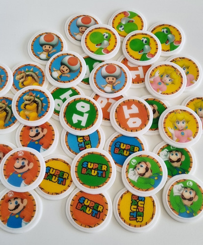 Super Mario Toppers De Azúcar Comestibles Para Cupcakes 