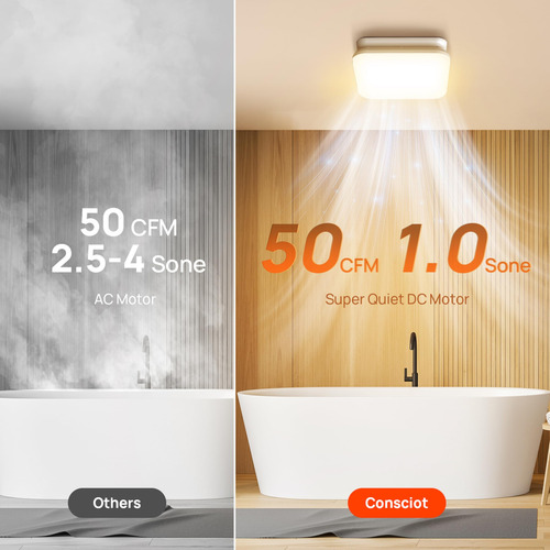 Ventilador De Exaustão De Banheiro Consciot 50 Cfm Com Luz 1