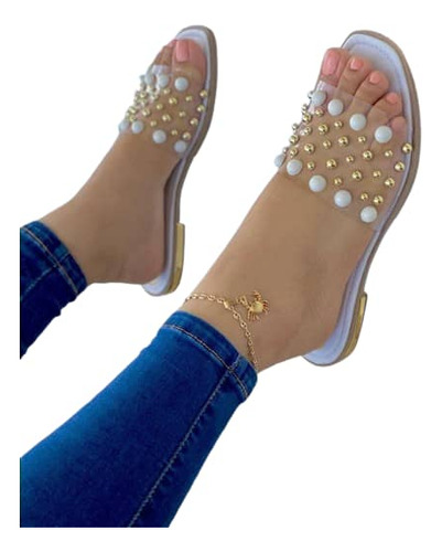 Sandalias Planas Con Perlas