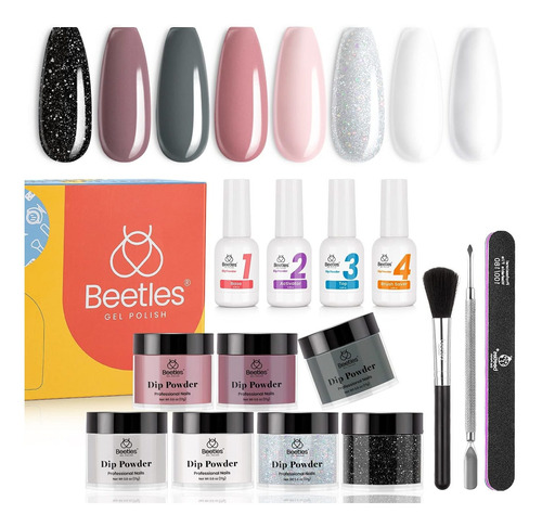 Beetles Dip Powder Nail Kit Starter  Nude Grey Pink 8 C...