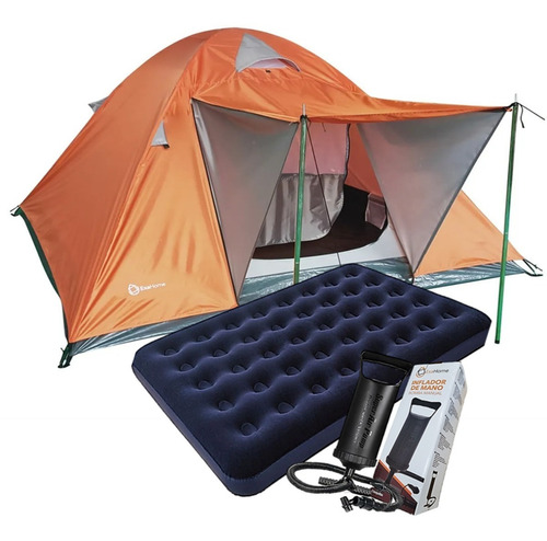 Colchon Inflable 2 Plz + Carpa 4 P Aluminizadas + Inflador