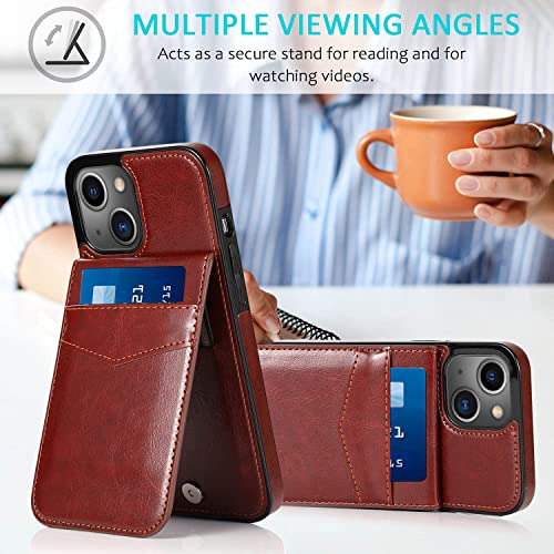 Funda Cartera Para iPhone 13 Sepia Oscuro 6.1 PuLG Piel Sint