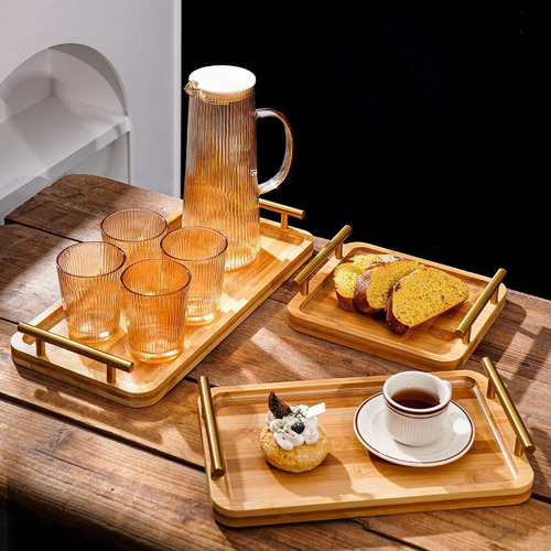 Bandeja De Madera Para Servir Con Asas, Bandeja Rectangular