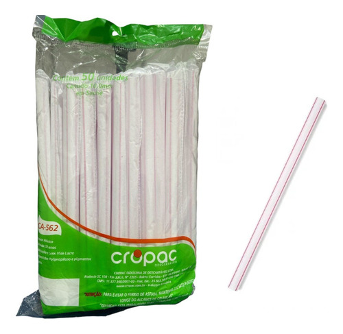 Canudo Plástico Grosso Vitamina Drink Milkshake 10mm- 50 Uni