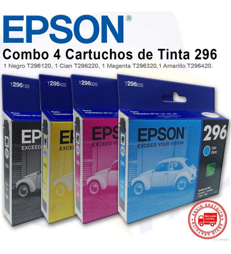 Combo 4 Cartucho Tinta Epson T296 Negro Cian Magenta Amarill