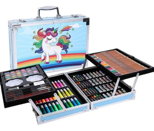 Set Kit Creativo Dibujo,arte Maleta Metálica X145 Pcs Variad