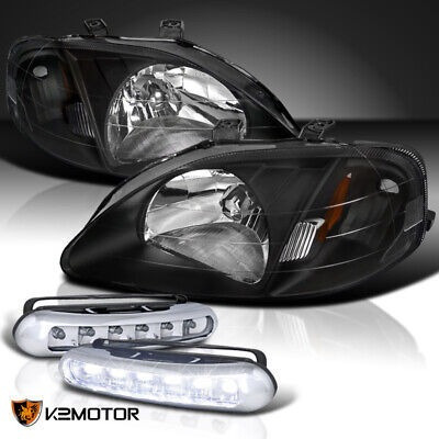 For 99-00 Jdm Black Honda Civic Dx Ex Lx Si Headlights+b Kg1