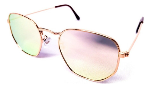 Óculos De Sol Rosa Hexagonal Moda Blogueira Dourado Cor da armação Rosa-claro