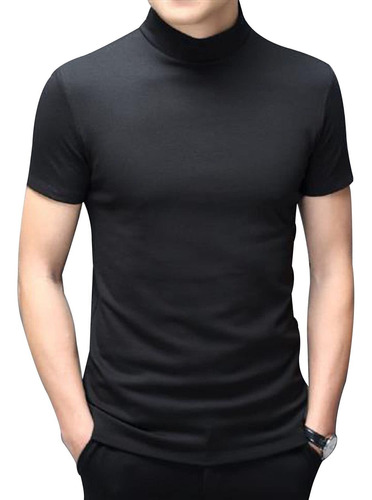 Camiseta Básica De Manga Corta Para Hombre, Cuello Alto