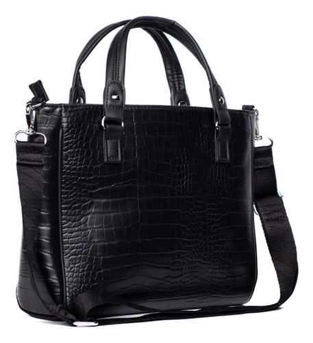 Bolsa Feminina Be Forever Tote Média Croco Preta Cor Preto